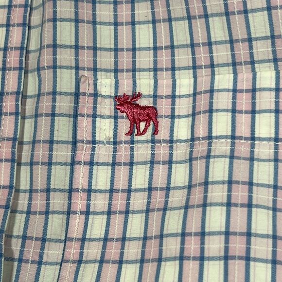 Abercrombie & Fitch Muscle Mens Shirt Large Pink Plaid Gingham Logo Cotton VTG - Picture 12 of 16
